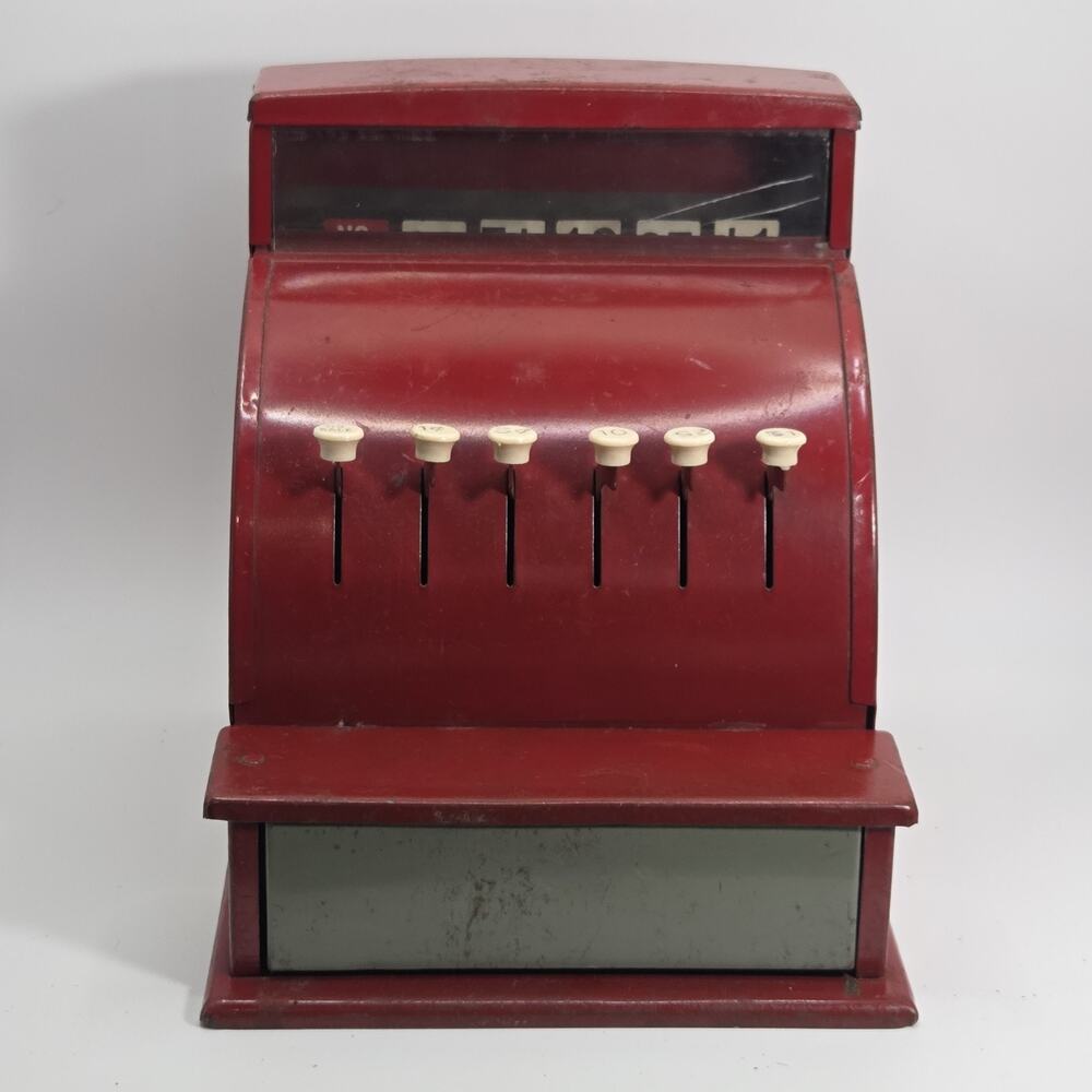 Vintage Tom Thumb Red Metal Child’s Cash Register One Row Numbers No Sale